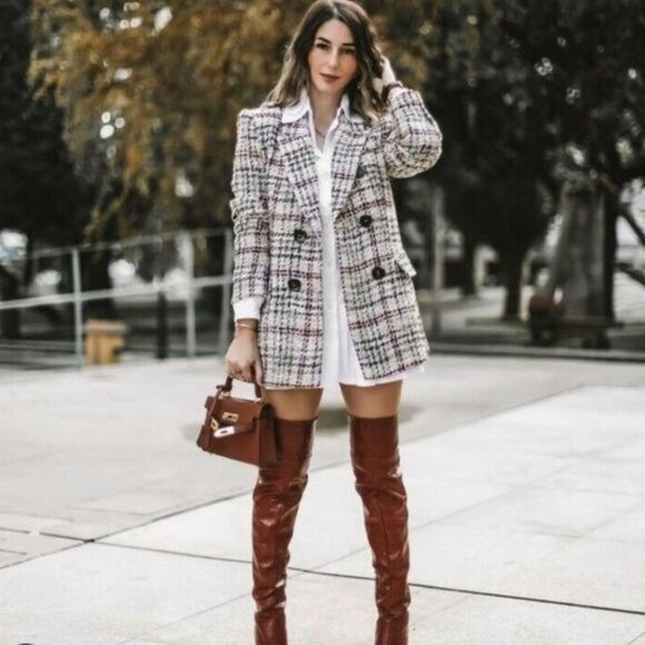 Zara Long Sleeve Double Breasted Woven Lined Blazer Front Flap Pockets Medium - Picture 2 of 16